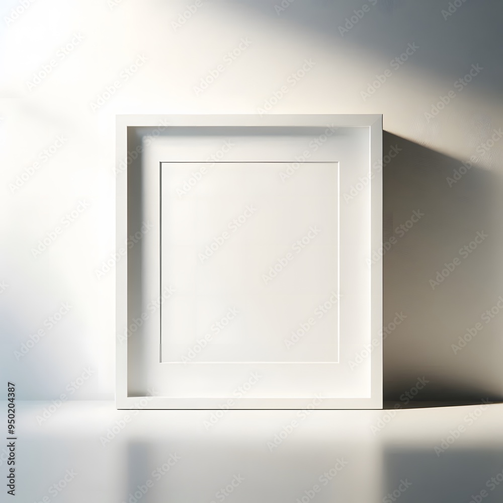 Rectangular White Photo Frame with Sunlight. Minimalist Interior Design Concept Rectangular White Photo Frame with Sunlight. Minimalist Interior Design Concept