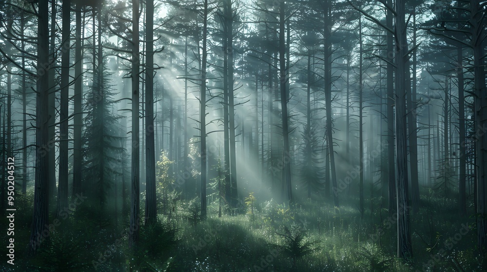 Fototapeta premium Sunbeams Through the Mist