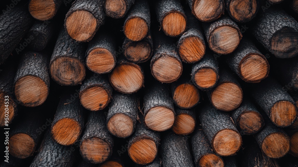 A neatly stacked pile of firewood showing different wood textures. The image captures the natural patterns and the varied tones of the firewood, ready for use. A neatly stacked pile of firewood showing different wood textures. The image captures the natural patterns and the varied tones of the firewood, ready for use.