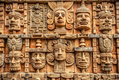 Ancient temple walls bore intricate hieroglyphs, revealing tales of Mayan gods, conquests, and rituals, as noble warriors and priestesses tended to the cosmos. photo