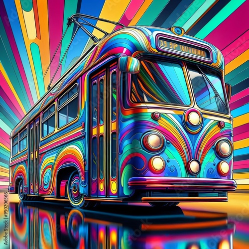  Pop Art Trolleybus A trolleybus with bold colorful holographic