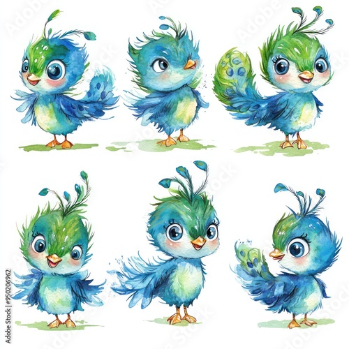 Cute, colorful cartoon birds in various playful poses.