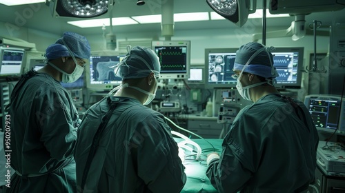 Medical team in scrubs working together in an operating room