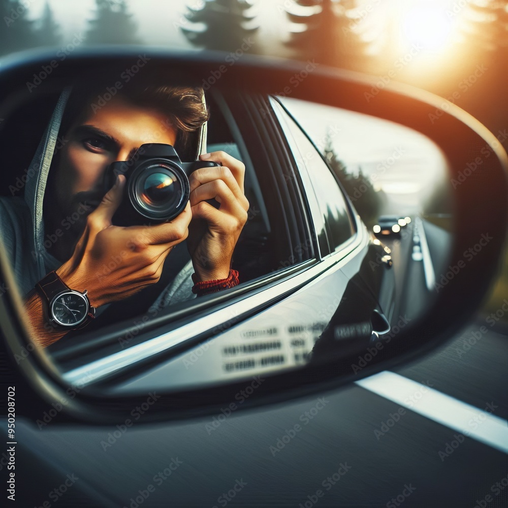 Reflection Shot Driver visible in the reflection of the side mir Reflection Shot Driver visible in the reflection of the side mir