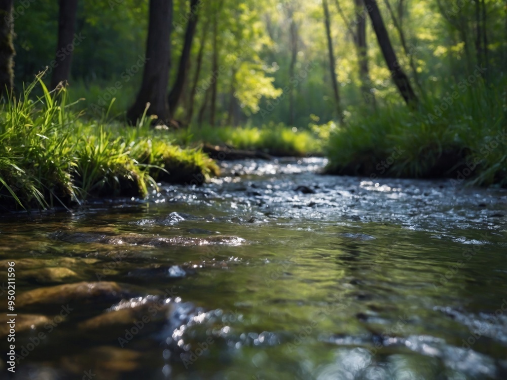 Fototapeta premium Spring background Stream of water in the forest.