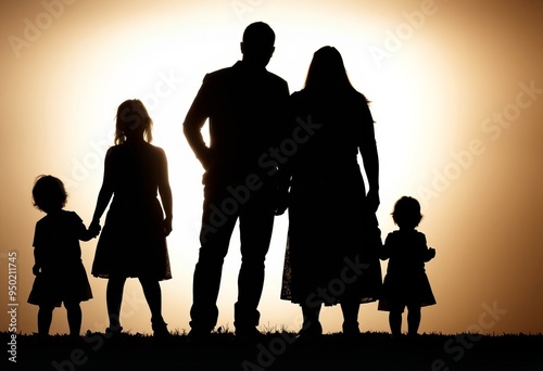 Silhouette A family silhouette against a bright light their figu photo