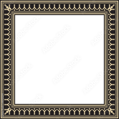 Vector gold and black round Yakut ornament. Endless circle, border, frame of the northern peoples of the Far East.