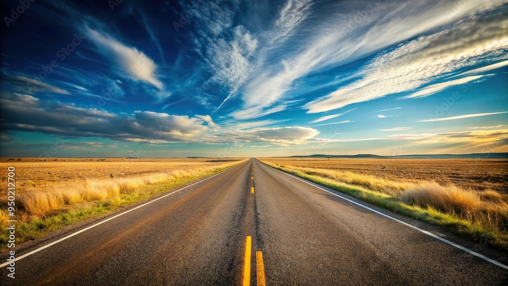 Lonely road disappearing into the distance under wide-angle lens, journey, deserted, road, perspective, wide-angle, landscape, distance, isolated, view, horizon, travel, remote, endless Lonely road disappearing into the distance under wide-angle lens, journey, deserted, road, perspective, wide-angle, landscape, distance, isolated, view, horizon, travel, remote, endless