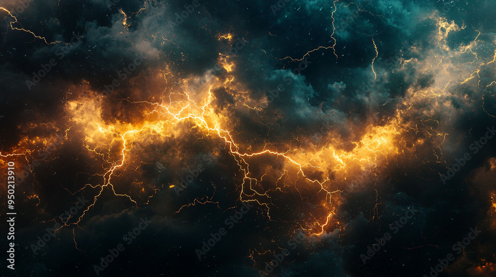 A dramatic flash of lightning illuminates dark, stormy sky, creating striking contrast between vibrant electric colors and ominous clouds. A dramatic flash of lightning illuminates dark, stormy sky, creating striking contrast between vibrant electric colors and ominous clouds.
