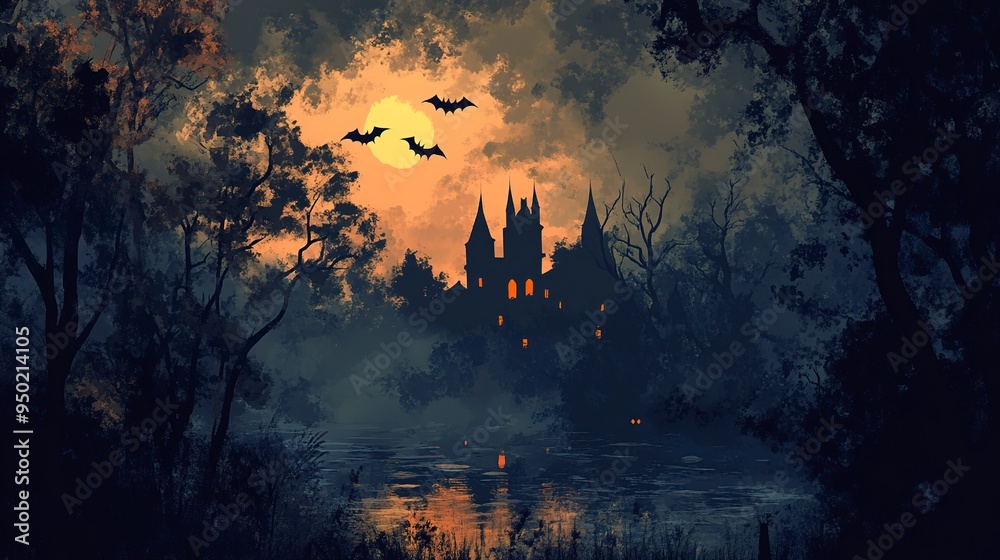 halloween night scene with bats halloween night scene with bats