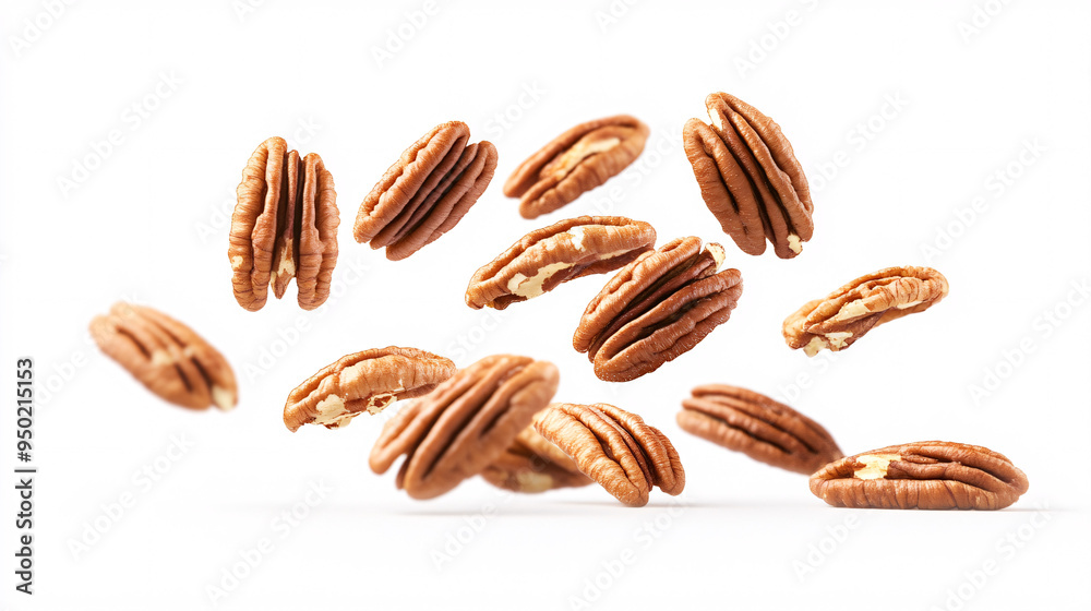 Pecan Nuts Falling on White Background Pecan Nuts Falling on White Background