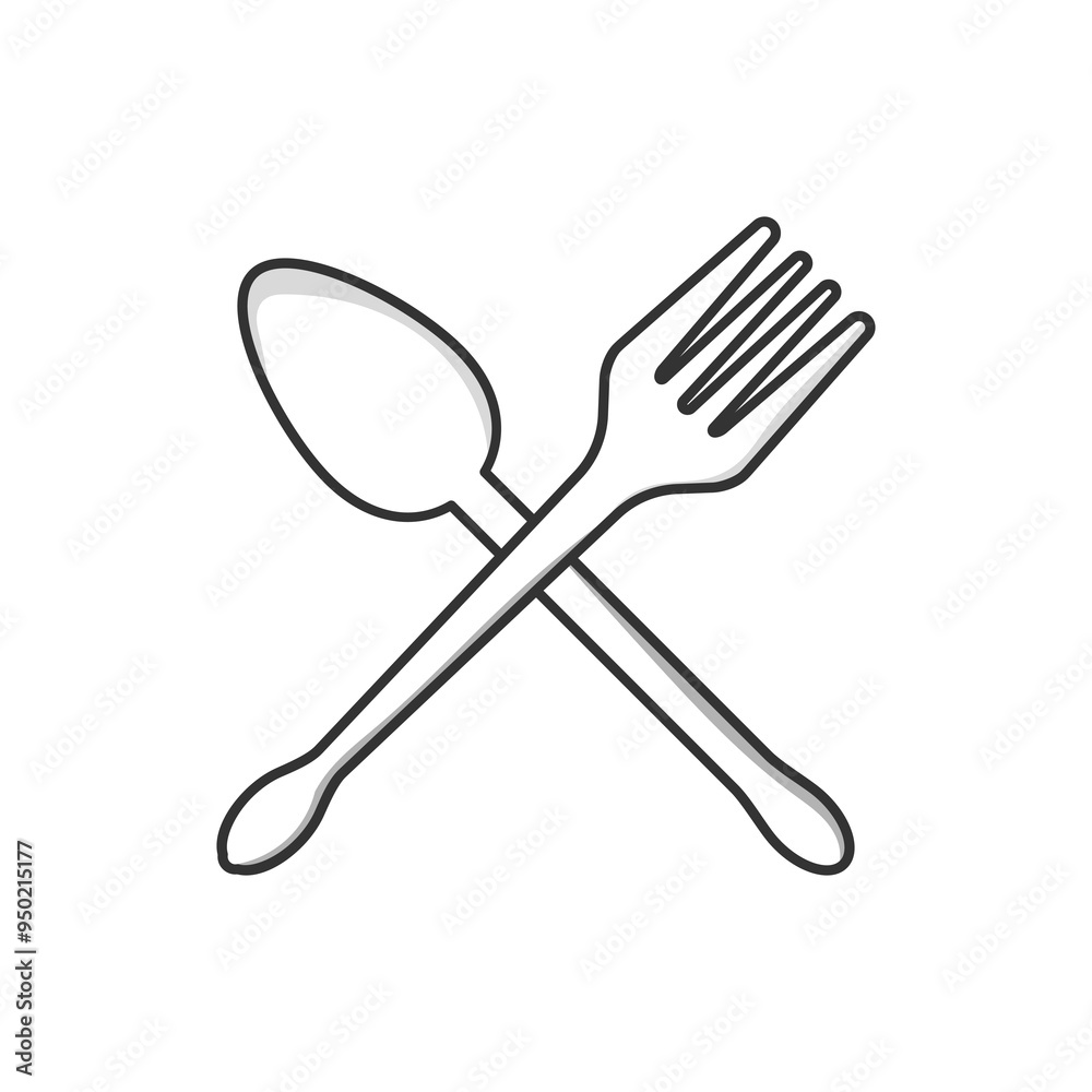 Fork and spoon flat icon illustration. Food object icon concept isolated. Flat cartoon style Fork and spoon flat icon illustration. Food object icon concept isolated. Flat cartoon style