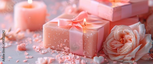 Pink Rose and Candles with Gift Boxes