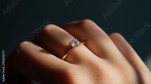 A stunning close-up showcasing a diamond engagement ring on a delicate hand symbolizing love, commitment, romance, elegance, and beauty.