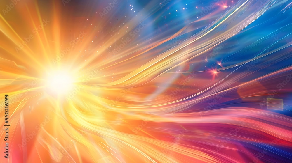 Obraz premium A background featuring sun flare and lovely overlapping waves that combines movement and light to create a dynamic and eye-catching design