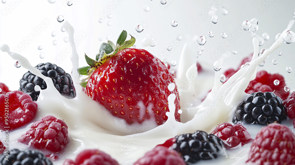Fresh Berries Splashing in Milk Fresh Berries Splashing in Milk