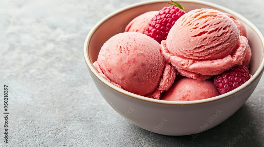 Luscious raspberry ice cream scoops in a simple bowl, fresh fruit, warm tones, elegant, seasonal Luscious raspberry ice cream scoops in a simple bowl, fresh fruit, warm tones, elegant, seasonal