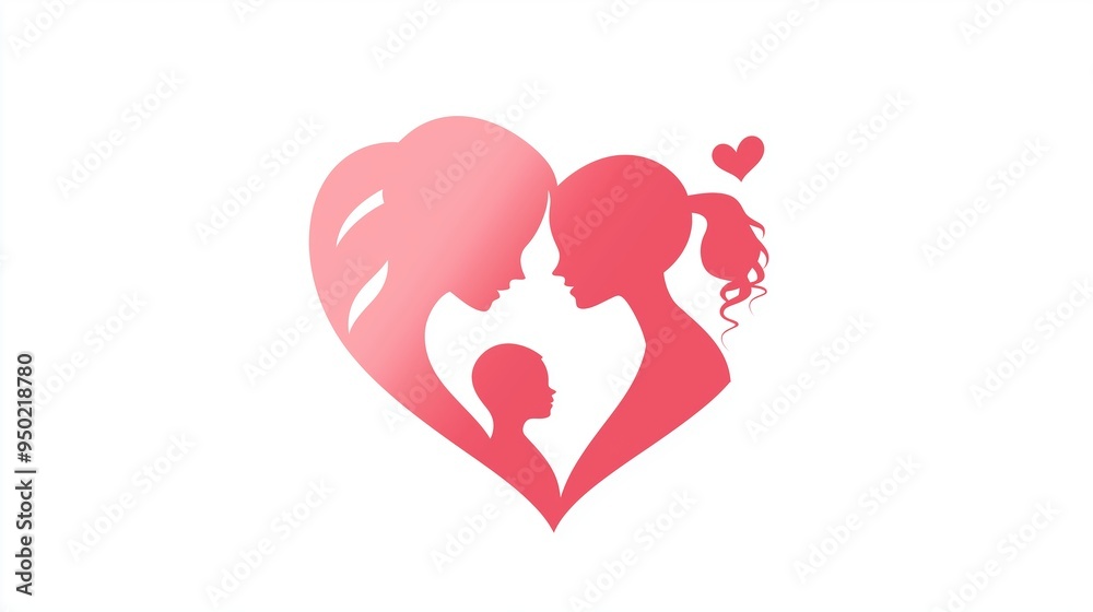 A simple vector logo featuring silhouettes of a mother and child within a heart shape, set against a white background A simple vector logo featuring silhouettes of a mother and child within a heart shape, set against a white background