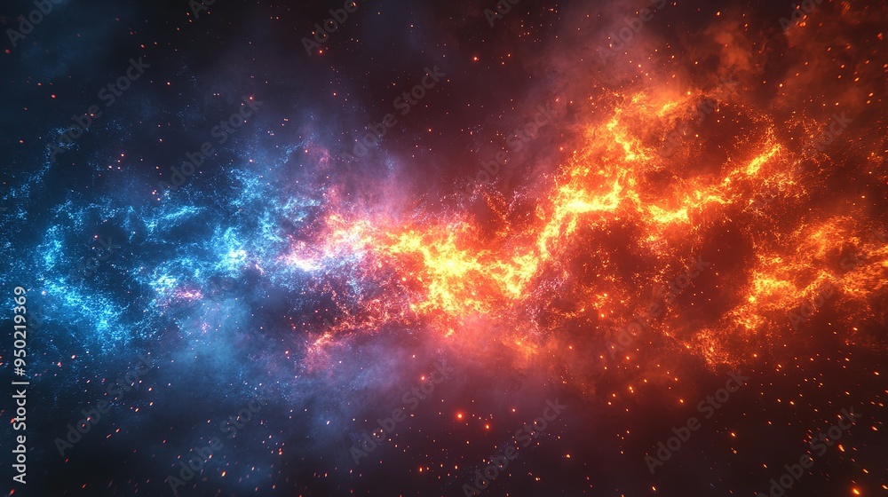 Naklejka premium Abstract fiery and icy cosmic swirl with sparks