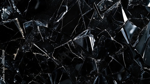 Plakat Polished obsidian with striking black glass-like surface and sharp edges, creating a sleek and modern background for high-impact visual presentations