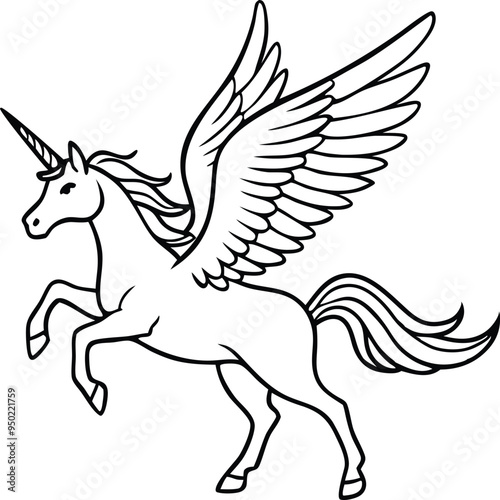 winged horse vector line art,  flying pegasus skatch , unicorn silhouette