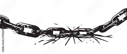 Breaking Chain Link Illustration in Vintage Engraved Style Symbolizing Strength and Liberation