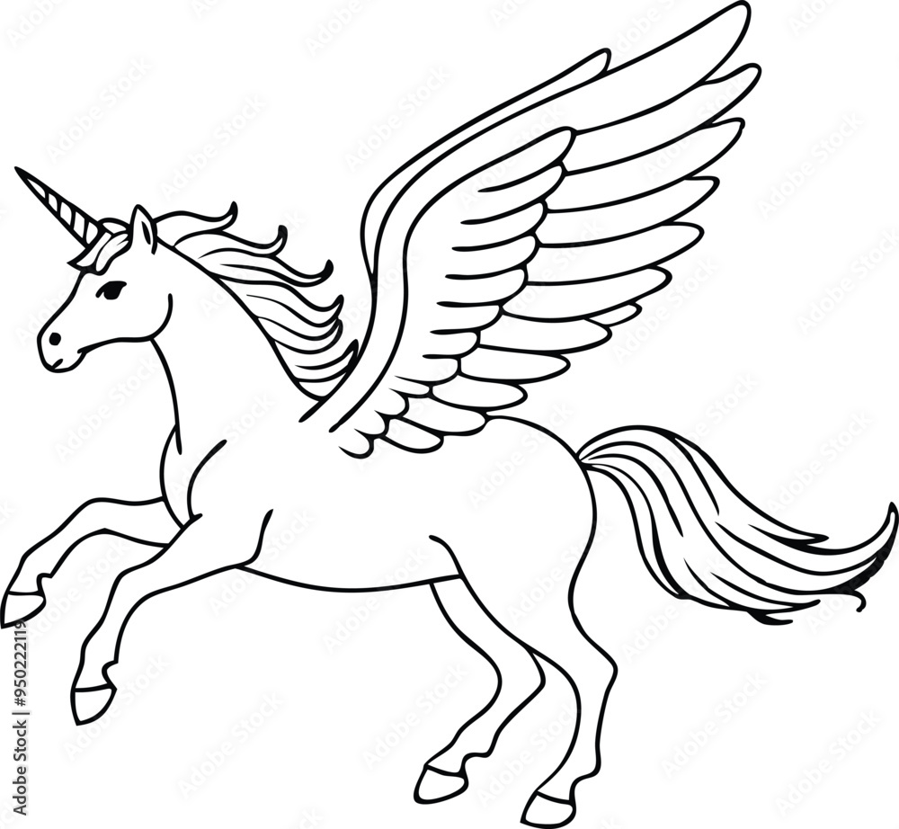 winged horse vector line art,  flying pegasus skatch , unicorn silhouette