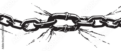 Breaking Chain Link Illustration in Vintage Engraved Style Symbolizing Strength and Liberation