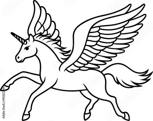 winged horse vector line art,  flying pegasus skatch , unicorn silhouette