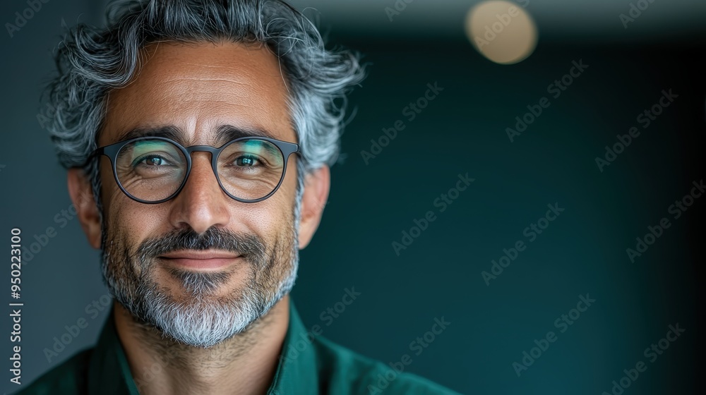 A middle-aged man with gray hair and glasses smiles warmly in a close-up portrait photo. The background is a blurred green hue, making the subject stand out clearly.
