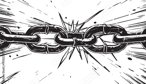 Breaking Chain Link Illustration in Vintage Engraved Style Symbolizing Strength and Liberation