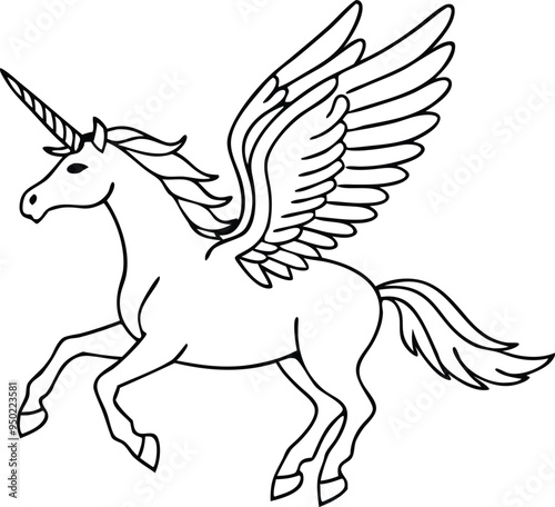 winged horse vector line art,  flying pegasus skatch , unicorn silhouette