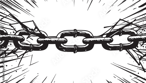 Breaking Chain Link Illustration in Vintage Engraved Style Symbolizing Strength and Liberation