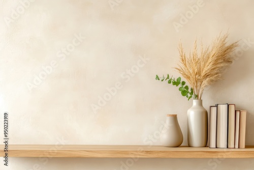 Minimalistic Modern Bookshelf with Textured Wood and Organized Books