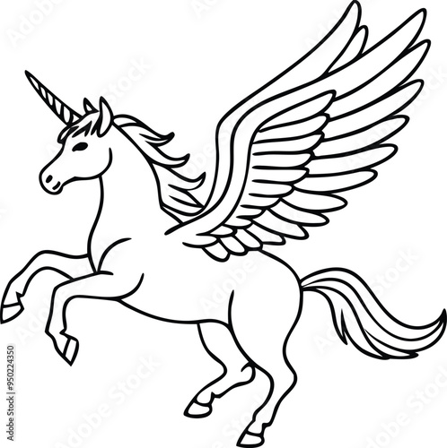 winged horse vector line art, flying pegasus skatch , unicorn silhouette