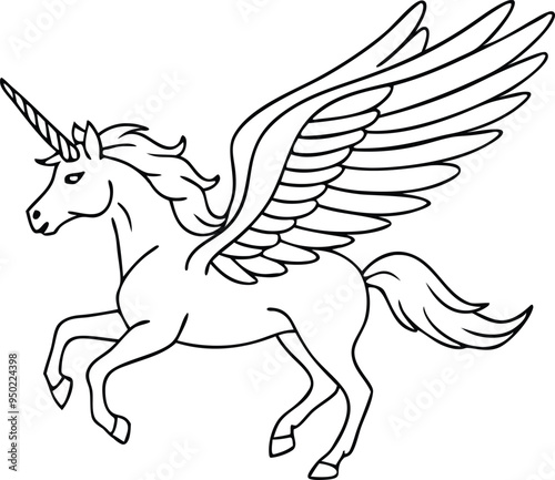 winged horse vector line art,  flying pegasus skatch , unicorn silhouette