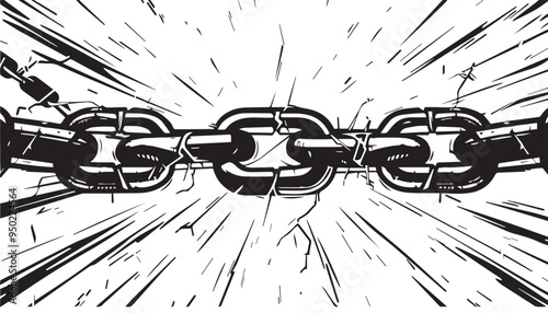 Breaking Chain Link Illustration in Vintage Engraved Style Symbolizing Strength and Liberation