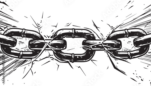 Breaking Chain Link Illustration in Vintage Engraved Style Symbolizing Strength and Liberation