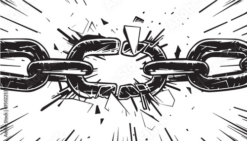 Breaking Chain Link Illustration in Vintage Engraved Style Symbolizing Strength and Liberation