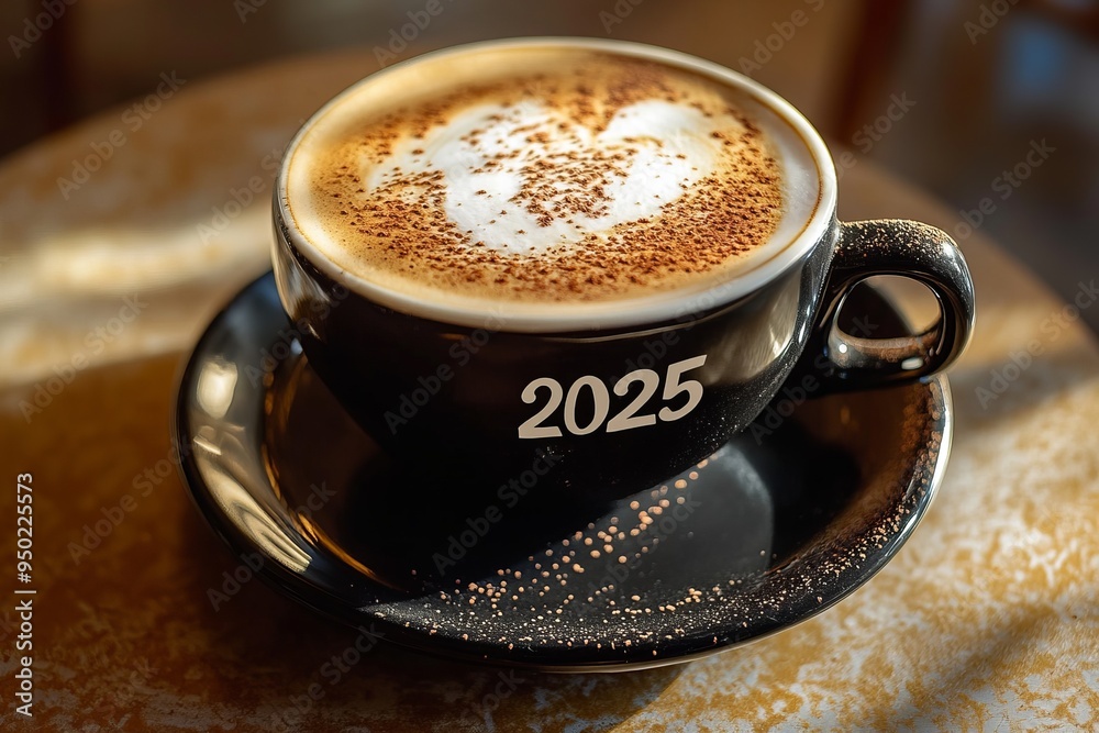 A cup of cappuccino with 2025 written on it A cup of cappuccino with 2025 written on it