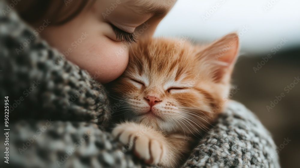 A ginger kitten is warmly embraced in a cozy knit scarf, symbolizing comfort, warmth, and the tender bond between humans and pets, evoking a sense of security and affection. A ginger kitten is warmly embraced in a cozy knit scarf, symbolizing comfort, warmth, and the tender bond between humans and pets, evoking a sense of security and affection.