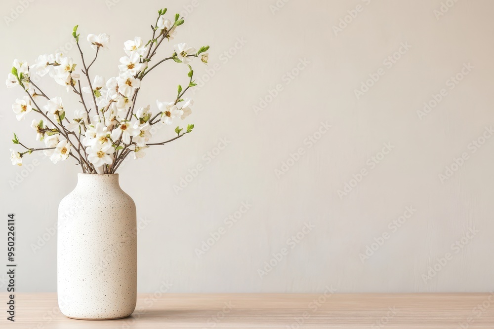 Serene Minimalism in Neutral Dining Room - Elegant Vase with Soft Flowers on Clean Table Serene Minimalism in Neutral Dining Room - Elegant Vase with Soft Flowers on Clean Table