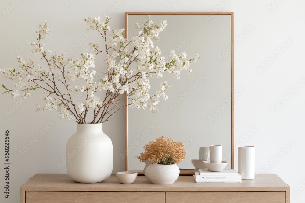 Elegant Minimalist Neutral Hallway Mirror with Sleek Frame and Clean Surface Elegant Minimalist Neutral Hallway Mirror with Sleek Frame and Clean Surface
