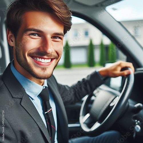 Young Professional A youthful driver with a keen expression eage photo