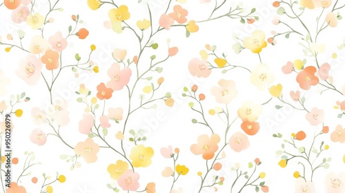 Whimsical Floral Seamless Pattern with Pastel Flowers