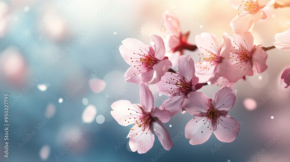 Sakura Branch with Pink Blossoms on Spring Background Sakura Branch with Pink Blossoms on Spring Background