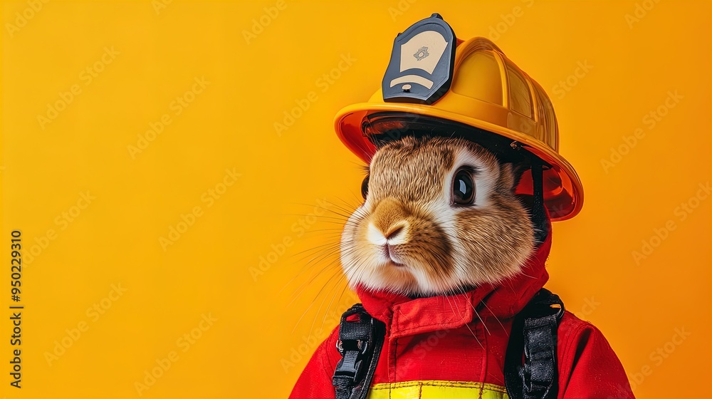 Brave Rabbit Firefighter: A Confident Hero in Red Suit - Perfect for Sporting Decor Posters and Kids' Room Art! Brave Rabbit Firefighter: A Confident Hero in Red Suit - Perfect for Sporting Decor Posters and Kids' Room Art!