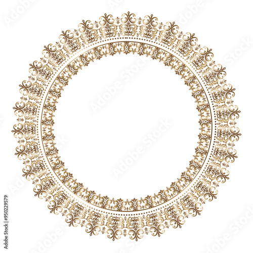 Damask Round Wreath luxury gold circular round ornament floral Abstract pattern, Classic Victorian traditional style, illustration Vintage Design, Floral frames, Mandala, Antique, Moroccan frame