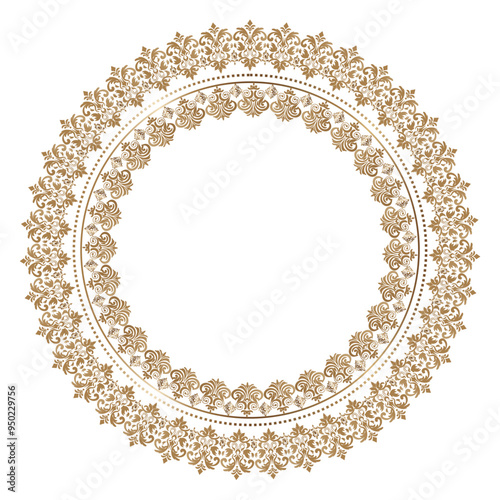 Damask Round Wreath luxury gold circular round ornament floral Abstract pattern, Classic Victorian traditional style, illustration Vintage Design, Floral frames, Mandala, Antique, Moroccan frame