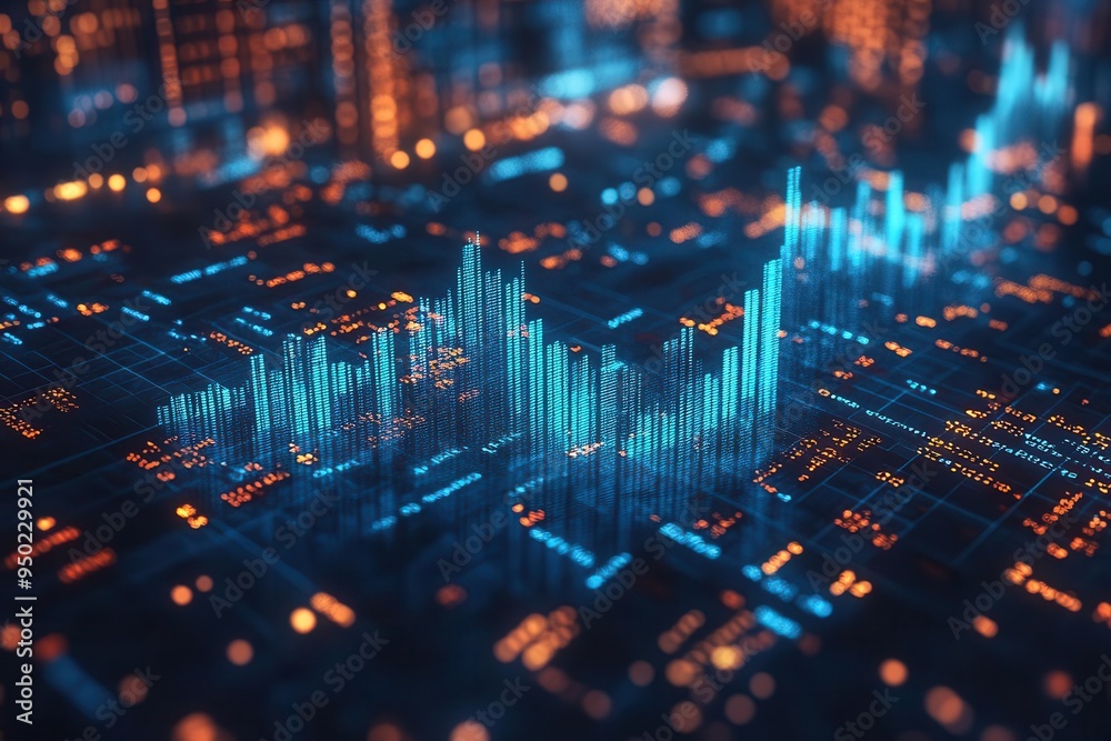 dynamic 3d rendering of stock market chart with glowing blue arrows traversing upward trajectory conveying financial growth and success dynamic 3d rendering of stock market chart with glowing blue arrows traversing upward trajectory conveying financial growth and success